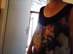 Braless saggy boobs on granny